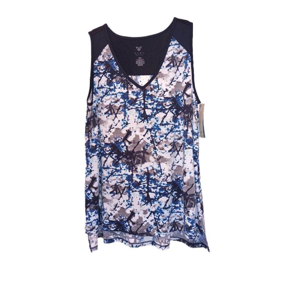 NEW Livi Navy Splash V-Neck Workout Tank Top Size 18/20 Gym Run Bike Workout
